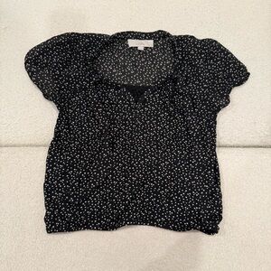 LOFT Black and White Fitted Cap Sleeve Blouse